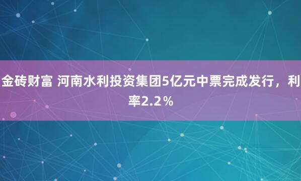 金砖财富 河南水利投资集团5亿元中票完成发行，利率2.2％
